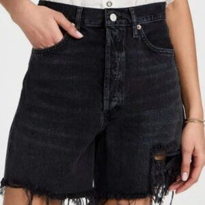 Agolde Stella Distressed Denim Shorts - Black